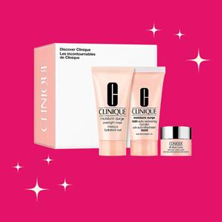 Shine bright with our weeklong offer! 
•	Spend $100 and receive a FREE Discover Clinique Moisture Surge Set. *
•	Spend $175 and receive 10% OFF your entire purchase! *
